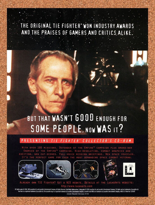 Star Wars Tie Fighter PC Original 1994 Vintage Ad - Video Game Promo