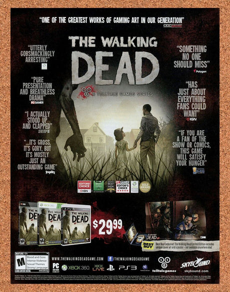 Walking Dead PS3 Original 2015 Ad Authentic Telltale Game Series Horror Promo