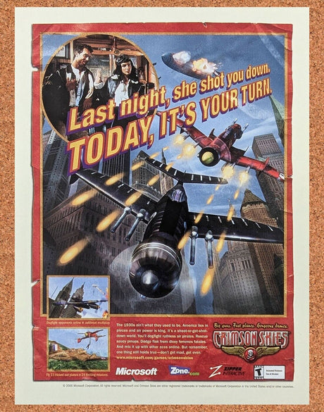 Crimson Skies PC Original 2002 Ad Authentic Arcade Flight Video Game Promo