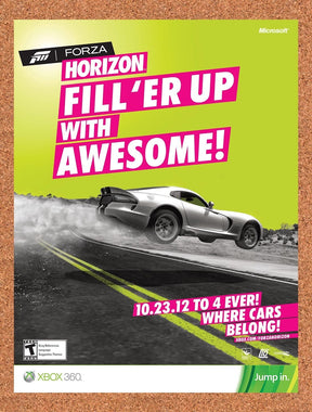 2012 Forza Horizon Xbox 360 Original Advertisement / Retro Wall Art v2