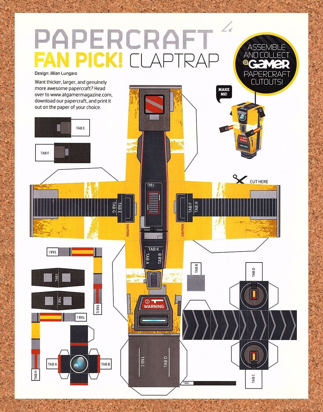 Borderlands PaperCraft Original 2012 Ad Authentic Video Game Claptrap Promo