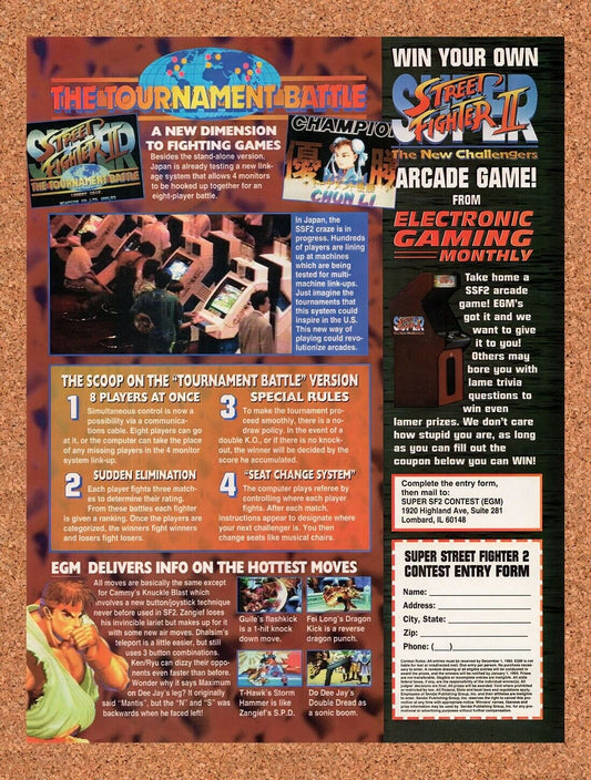 1992 Super Street Fighter II Tournament Battle Original Ad / Retro Wall Art v6