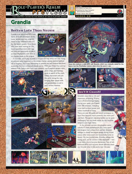 1999 Grandia PS1 Review Original Advertisement / Retro Wall Art v2