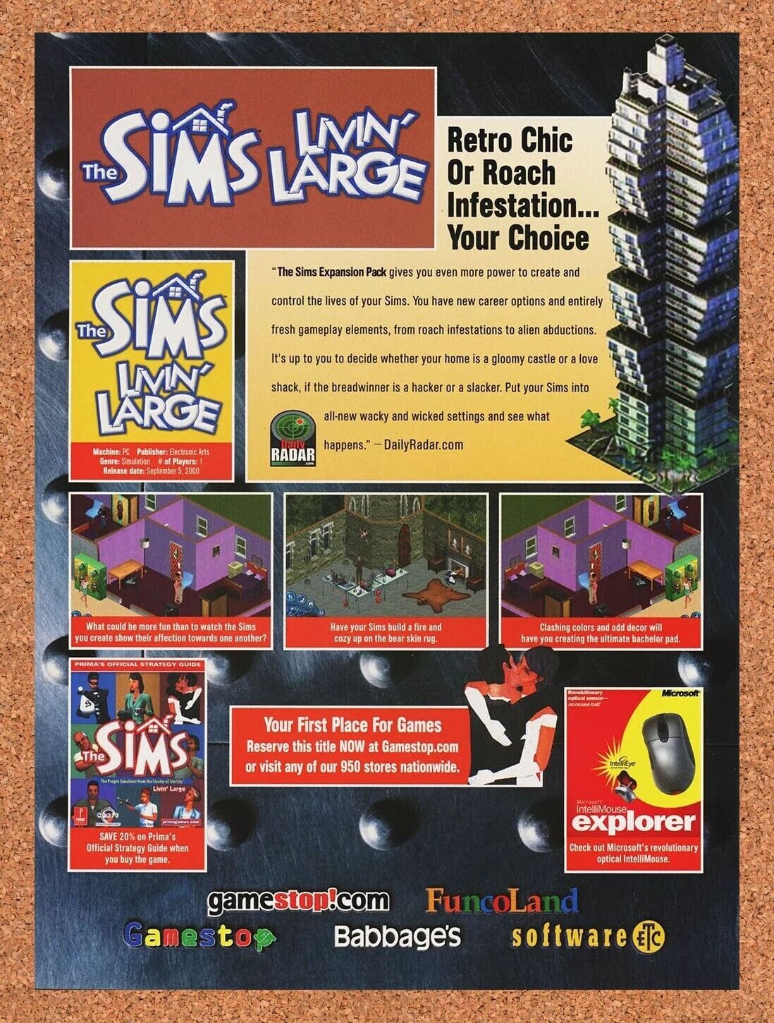 Sims Livin Large PC Original 2001 Ad Authentic FuncoLand Retro Video Game Promo