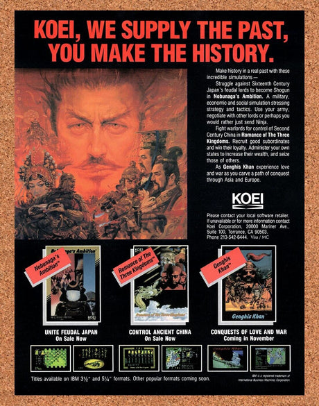 Koei PC Games Original 1988 Vintage Ad - Genghis Khan Nobunaga Promo