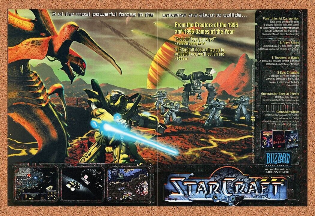 StarCraft PC Game Original 1996 Ad Authentic Blizzard Video Game Art Promo