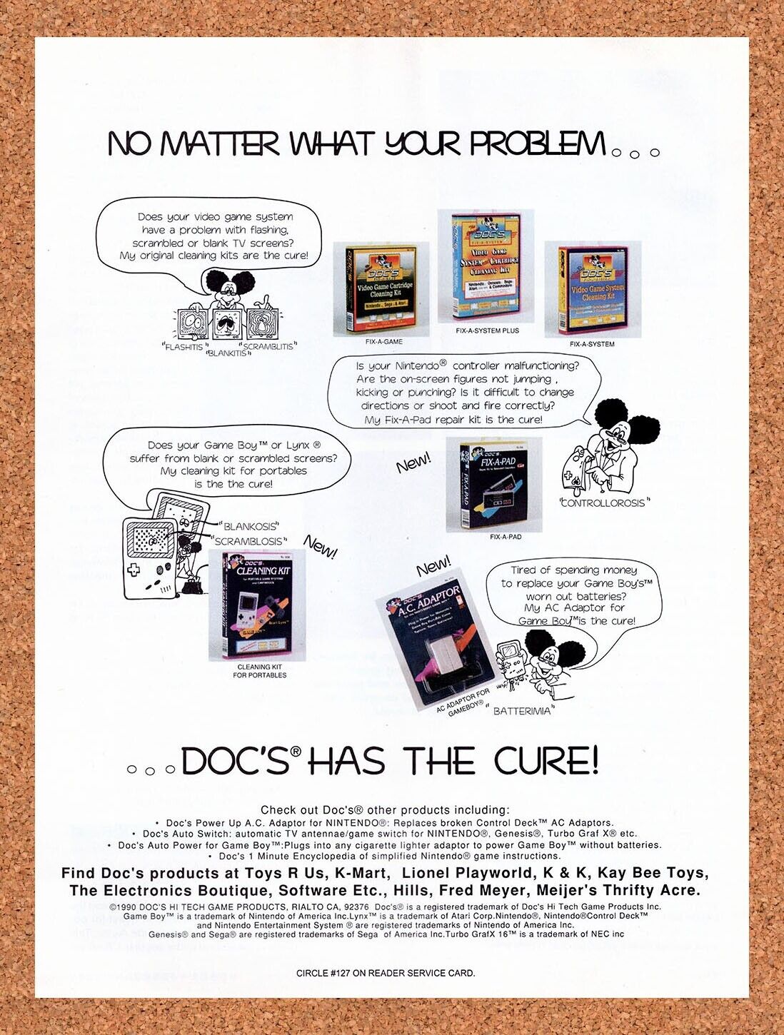 1990 Docs Nintendo Accessories Original Advertisement / Retro Wall Art v1