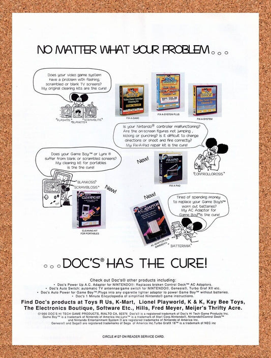1990 Docs Nintendo Accessories Original Advertisement / Retro Wall Art v1