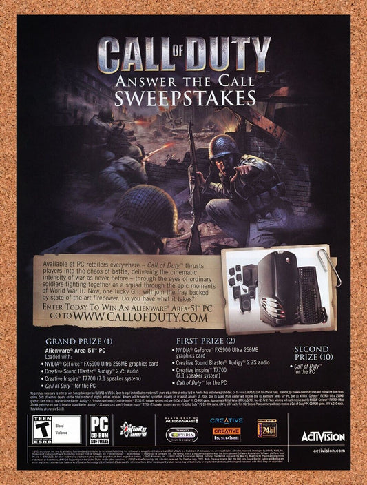 Call Of Duty PC Original 2004 Ad Authentic Activision Video Game Sweepstakes