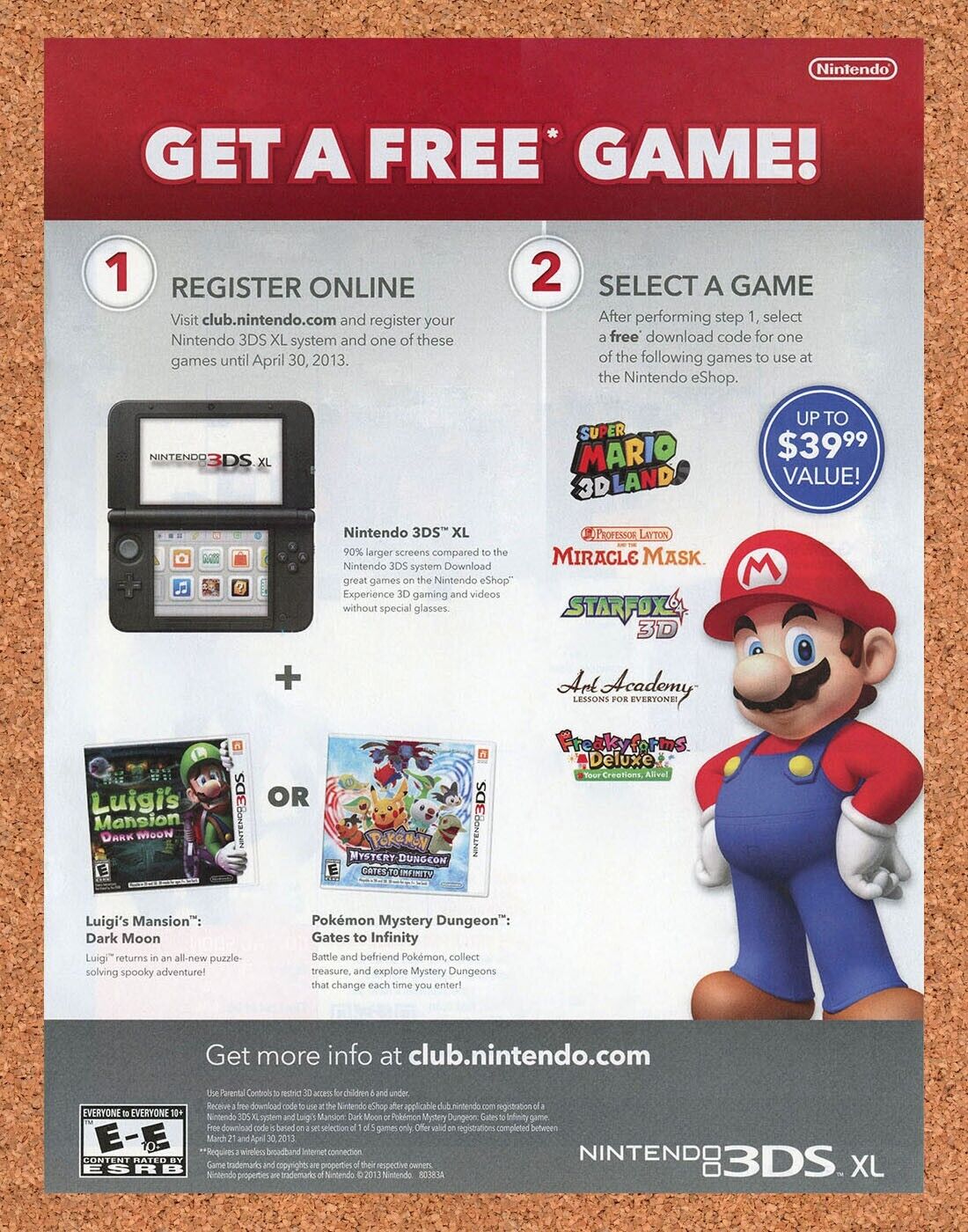 Mario 3d World 3DS Original 2014 Ad Authentic Nintendo Console Game Sweepstakes