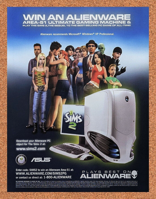 Sims 2 PC Original 2005 Ad Authentic Alienware Sweepstakes Video Game Promo