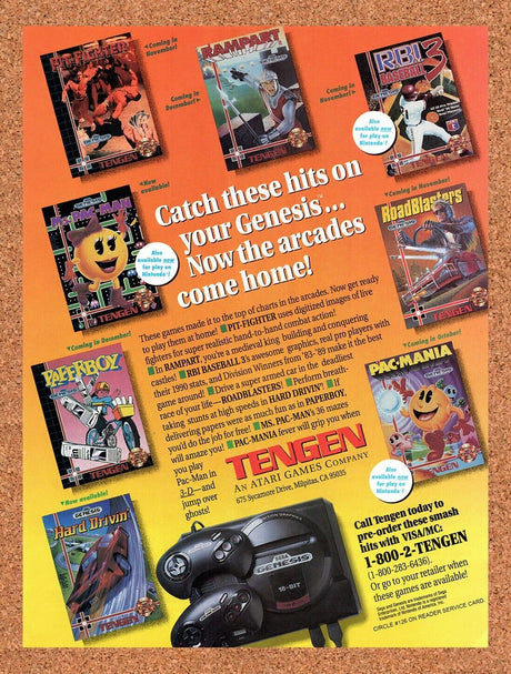 1991 Tengen Genesis Games Original Advertisement / Retro Wall Art v7