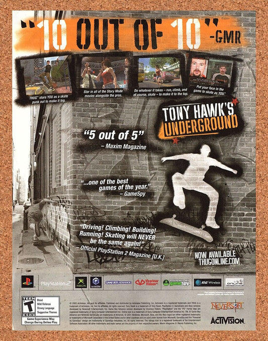 Tony Hawks Underground PS2 Original 2003 Print Ad Authentic Video Game Promo