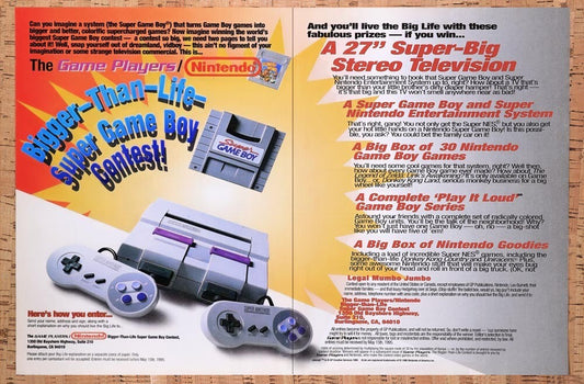 1994 Nintendo SNES Game Players Sweepstakes Original Ad / Retro Wall Art v2