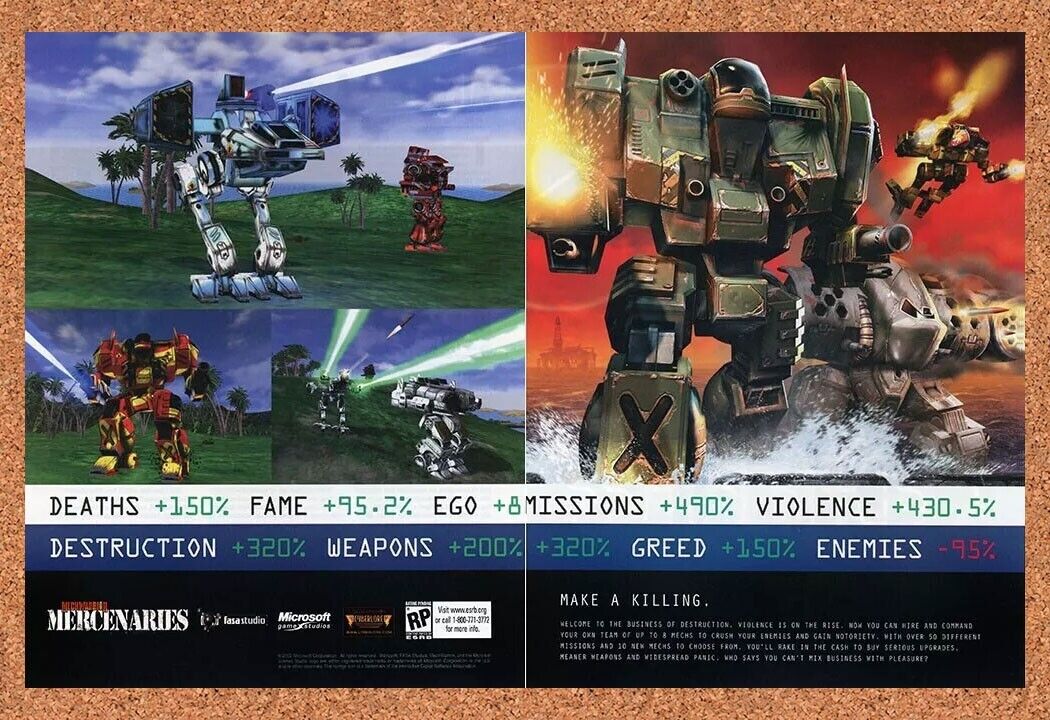 MechWarrior Mercenaries PC Original 2003 Ad Authentic Windows Video Game Promo