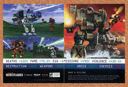 MechWarrior Mercenaries PC Original 2003 Ad Authentic Windows Video Game Promo
