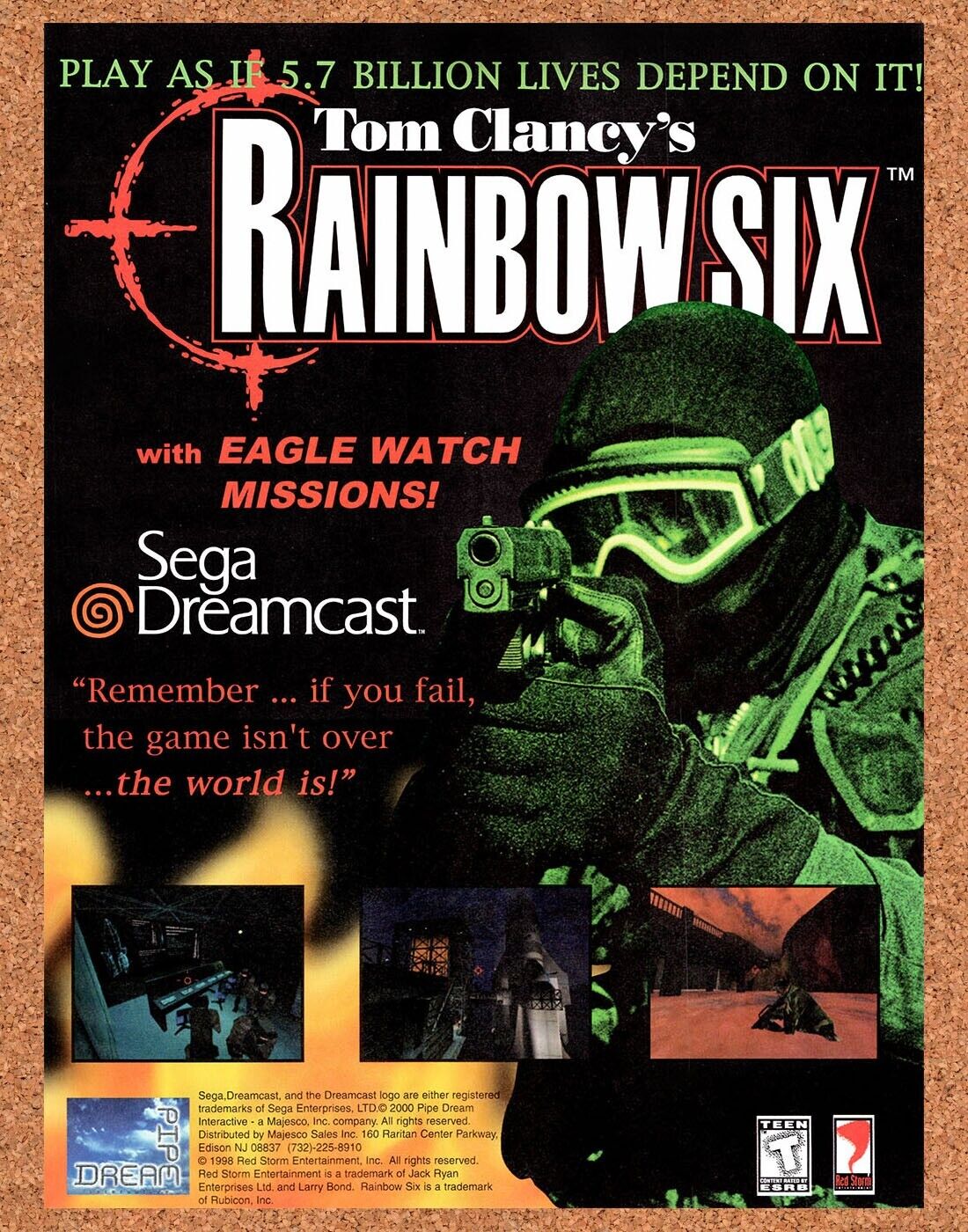 Rainbow Six Dreamcast Original 2001 Vintage Ad - Eagle Watch Missions Promo