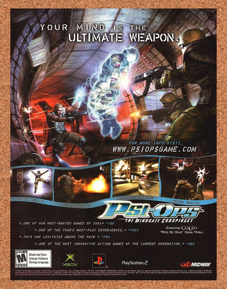 Original 2004 Psi-Ops Mindgate PS2 Vintage Ad - Video Game Promo Wall Art 2