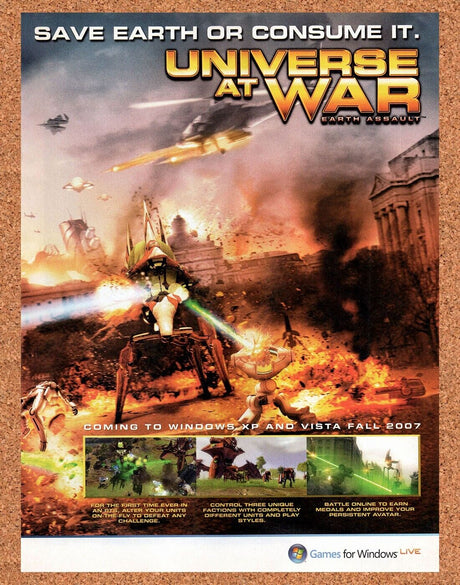 Universe At War PC Original 2007 Vintage Ad - Microsoft Windows Video Game Promo