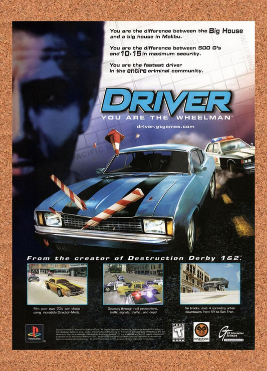 1998 Driver You Are The Wheelman PC Original Advertisement / Retro Wall Art v4