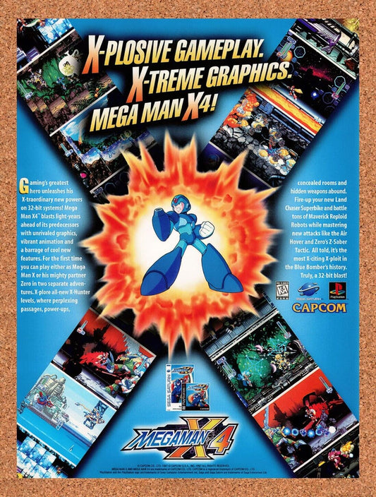 1996 Mega Man X4 PS1 Original Advertisement / Retro Wall Art v1