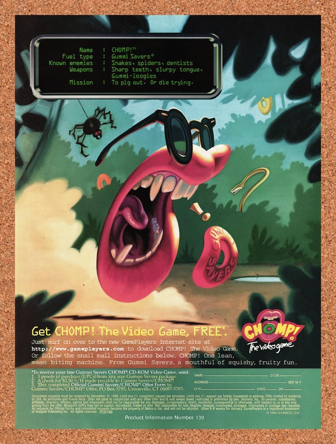 1996 Chomp The Video Game PC Original Advertisement / Retro Promo v1