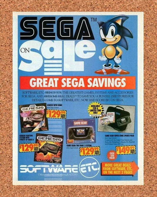 Sonic Genesis Sega Sale Original 1993 Ad Authentic Video Game Promo