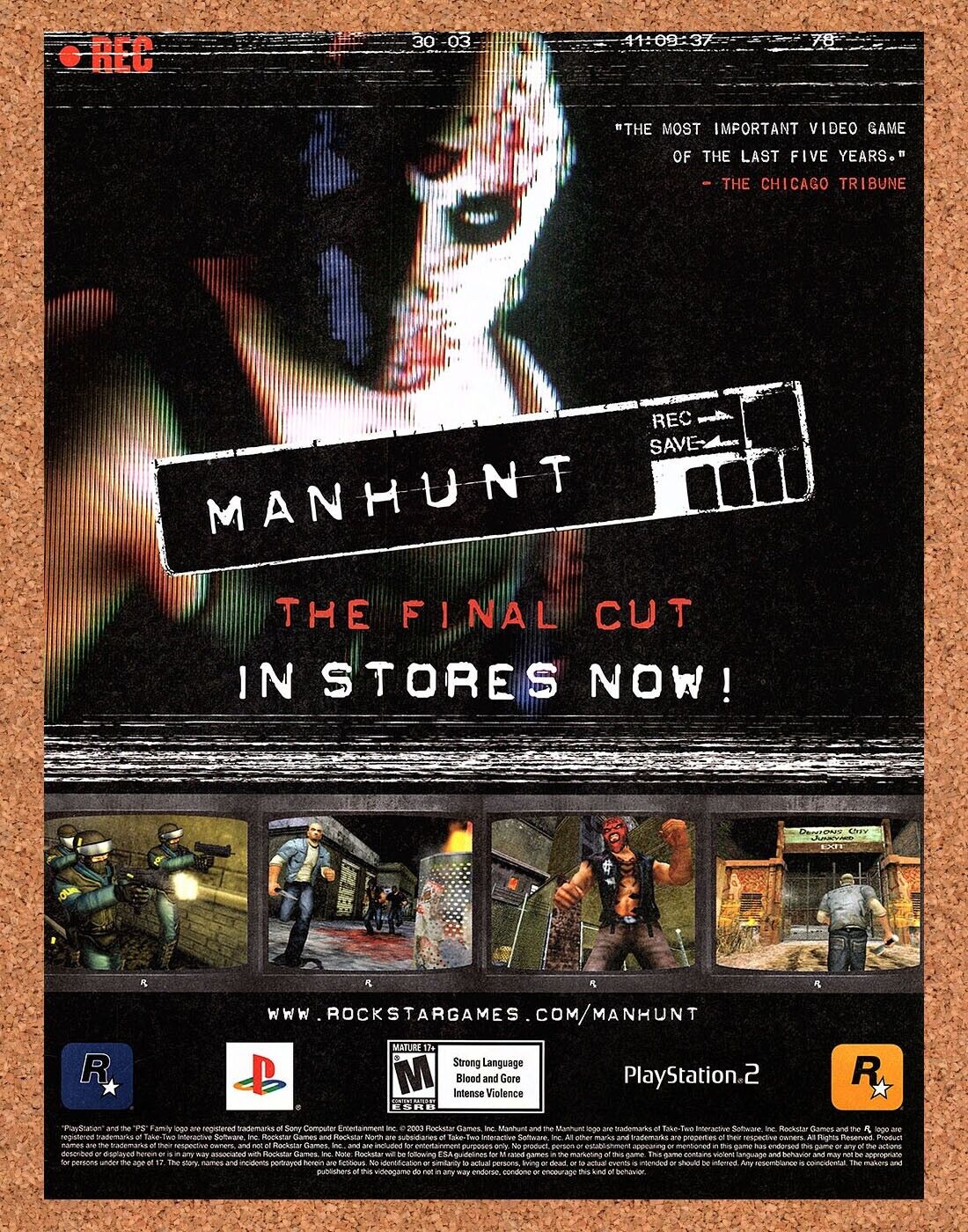 Manhunt The Final Cut PS2 Original 2003 Ad Authentic Horror Video Game Promo