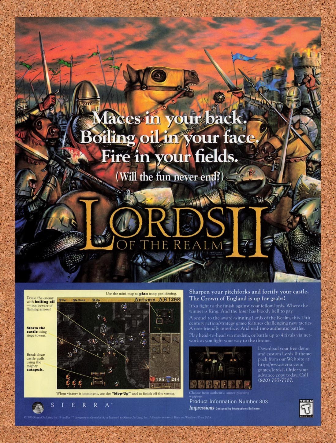 1997 Lords Of The Realm II PC Original Advertisement / Retro Promo v1