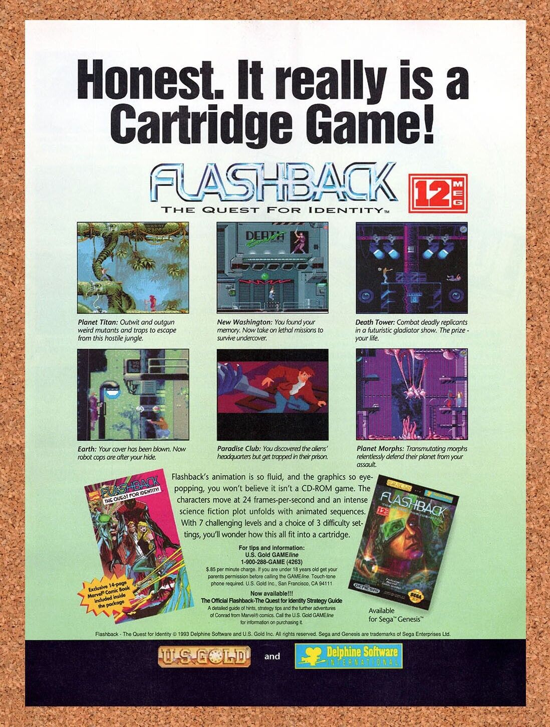 Flashback Genesis Original 1992 Vintage Ad - Video Game Promo