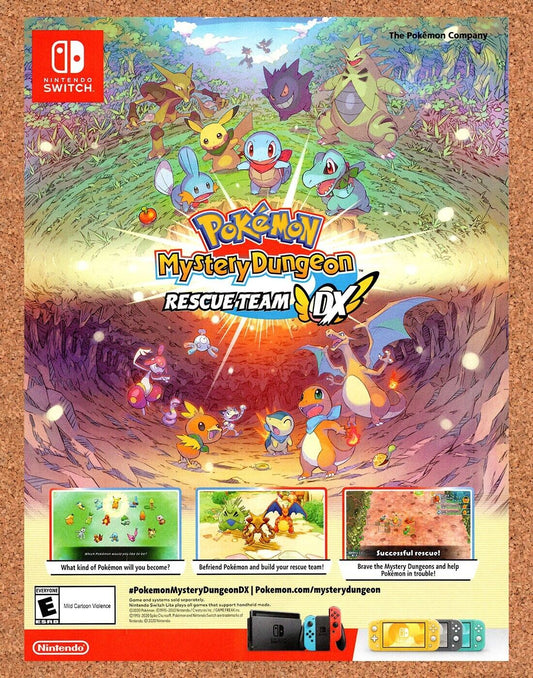 Pokemon Mystery Dungeon Rescue Team DX Switch Original 2019 Ad - Display Promo