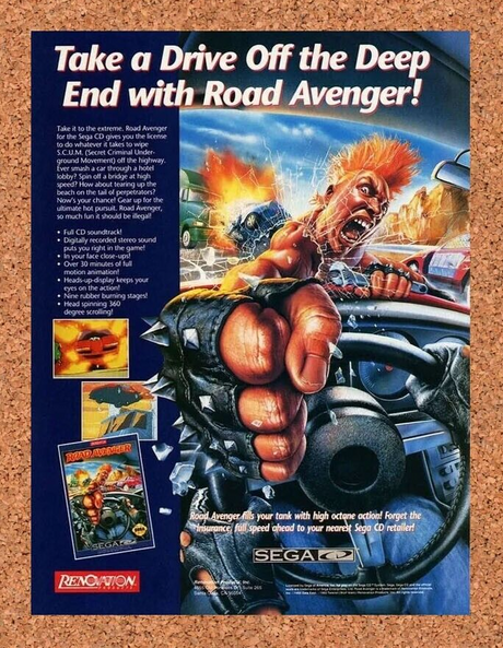 Road Avenger Sega CD Original 1995 Ad Authentic Sega Video Game Promo