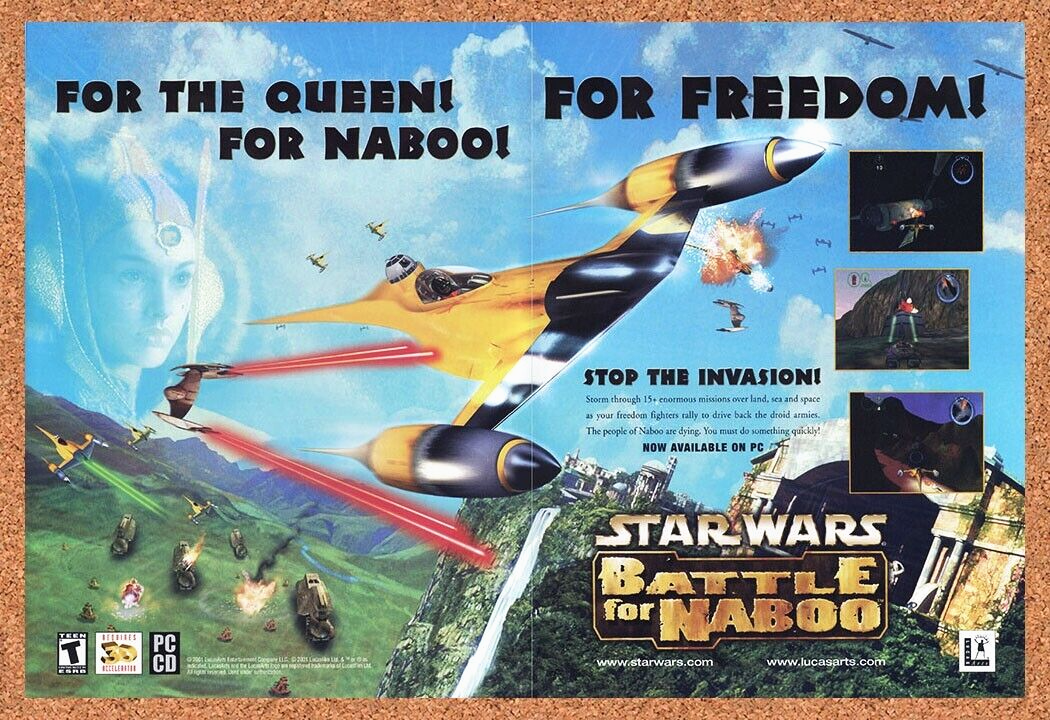 Star Wars Battle For Naboo PC Original 2000 Ad Authentic Video Game Promo
