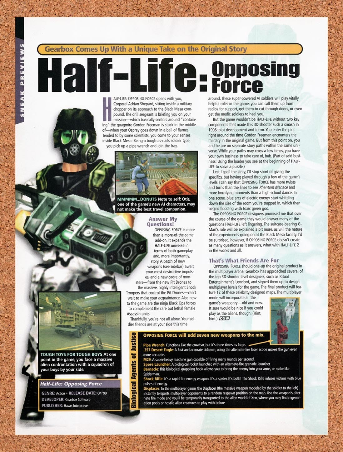 1999 Half-Life Opposing Force PC Original Advertisement / Retro Promo vr1