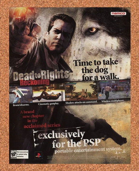 Dead To Rights Reckoning PSP Original 2007 Ad Authentic Namco Video Game Promo
