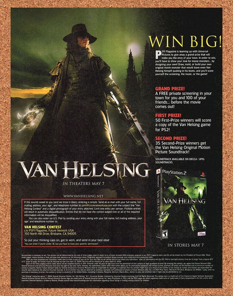 Van Helsing PS2 Original 2004 Print Ad Authentic Video Game Sweepstakes Promo