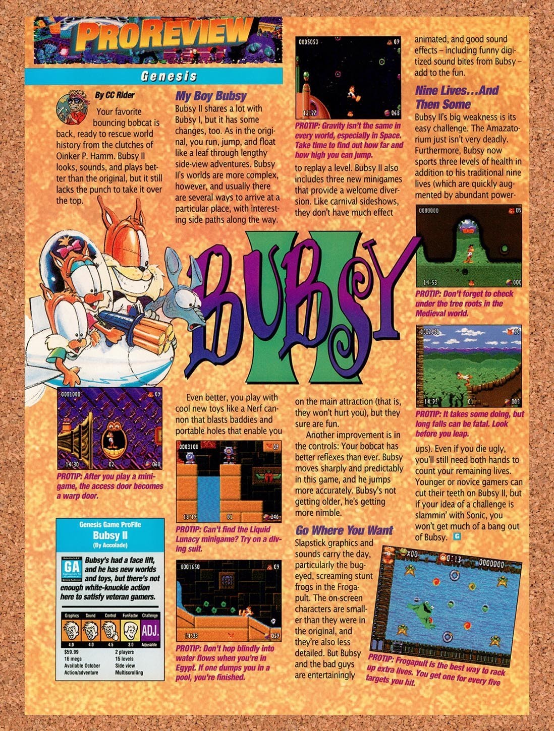 1994 Bubsy II Genesis Original Advertisement / Retro Promo vr2