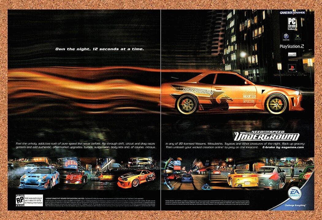 Original 2002 Need For Speed Underground PS2 Vintage Ad - Video Game Promo