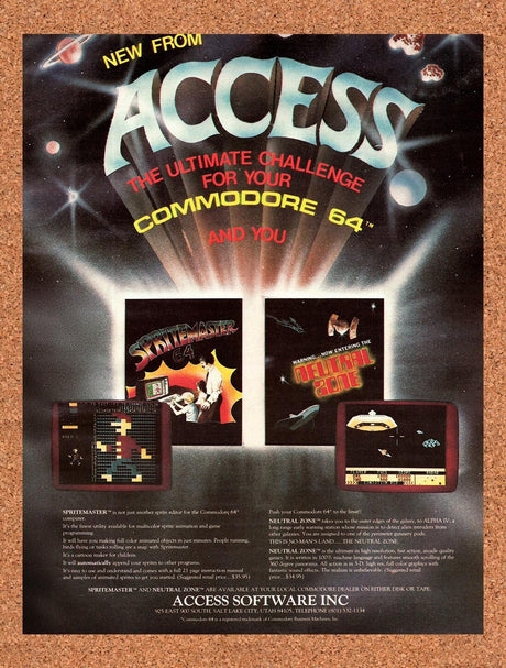 1983 Access Software Spritemaster 64 Commodore 64 Games Original Ad v1
