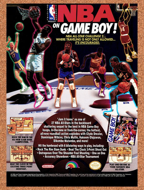 1992 NBA All-Star Challenge 2 Game Boy Original Advertisement / Retro Promo v1