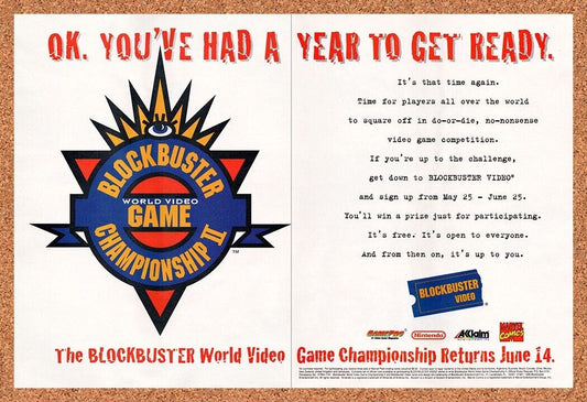 1995 Blockbuster World Game Championships Original Ad / Retro Wall Art v1