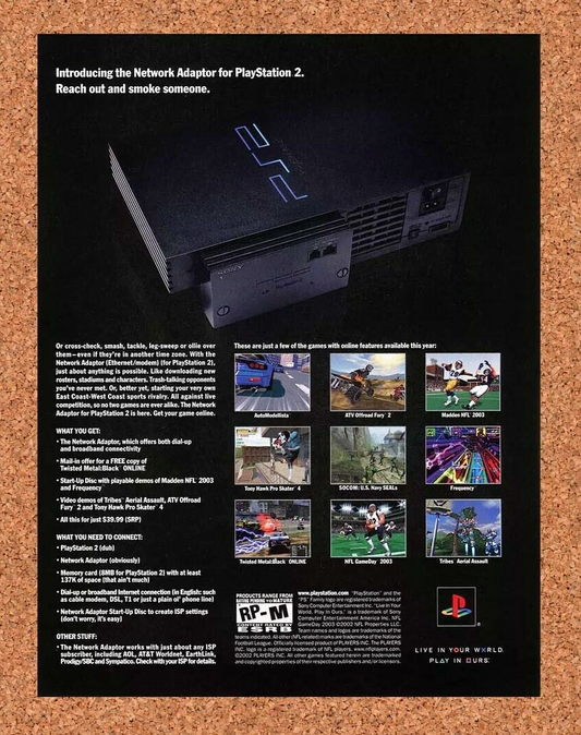 Sony PlayStation 2 Original 2004 Ad Authentic PS2 Network Adapter Game Promo