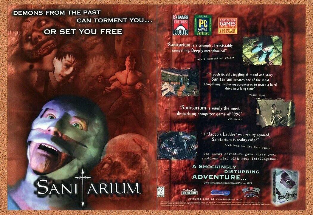 Sanitarium PC Game Original 1999 Ad Authentic Horror Video Game Promo v2