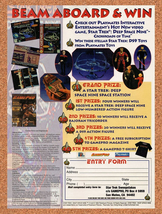 1994 Star Trek Deep Space Nine Crossroads Of Time Sweepstakes Original Ad v1
