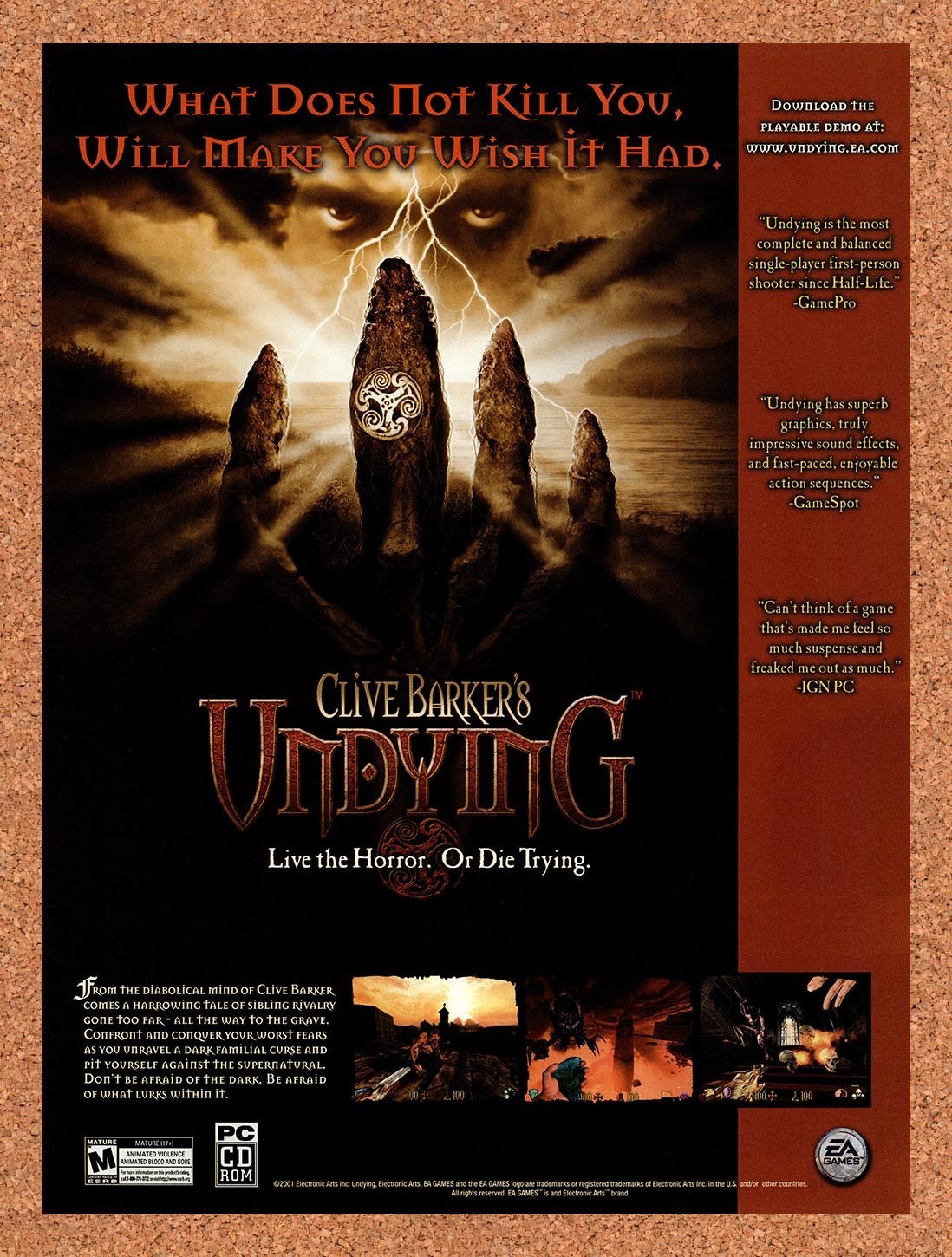2001 Clive Barkers Undying PC Original Advertisement / Retro Promo v3