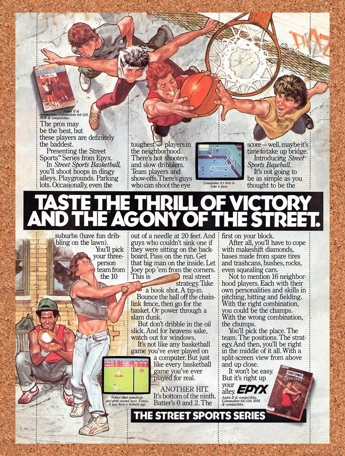 1987 Street Sports Baseball Apple II Original Advertisement / Retro Wall Art v1