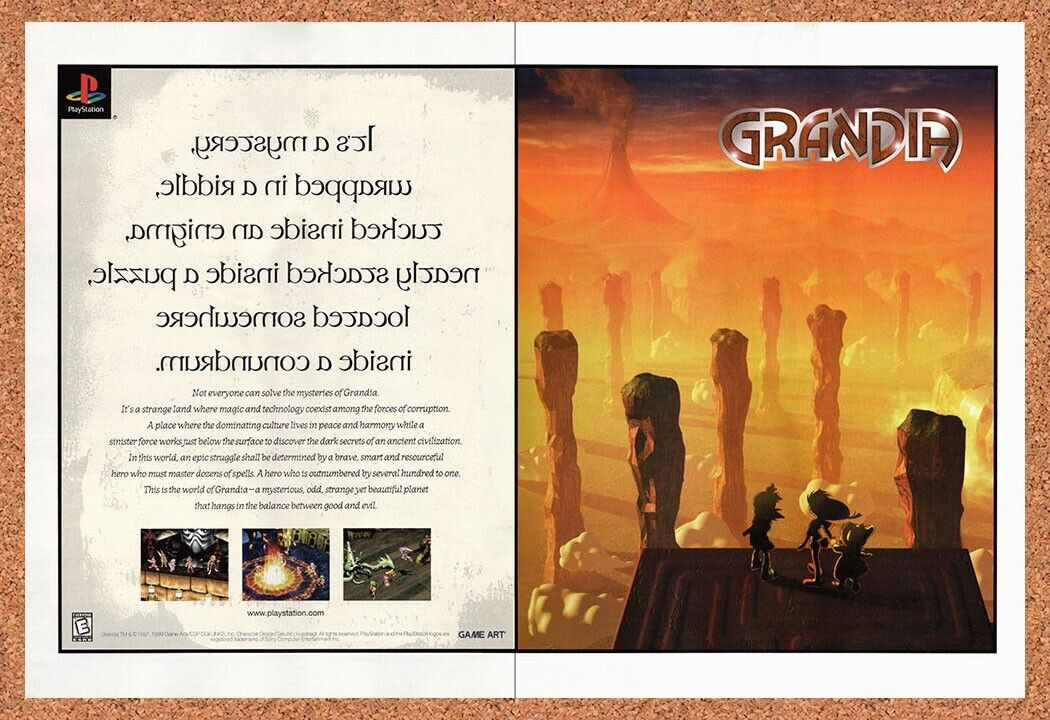 Original 1997 Grandia PS1 Vintage Ad - PlayStation Video Game Promo Wall Art 1