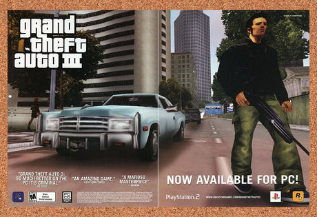 2002 Grand Theft Auto III PC Original Advertisement / Retro Wall Art v1