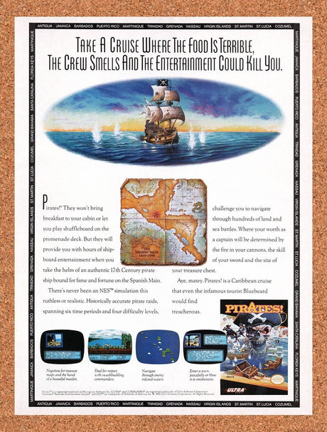 1992 Pirates! NES Original Advertisement / Retro Wall Art v1