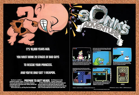 1990 Bonk's Adventure TurboGrafx-16 Original Advertisement / Retro Promo v2